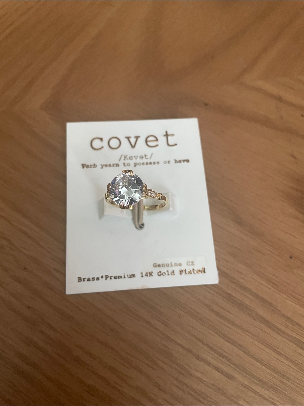 Cove Gold-Plated Ring with Large Clear Stone and Accent CZs
